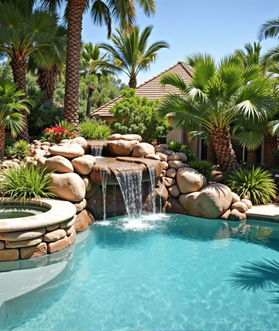 Freeform-Waterfall Pool & Spa